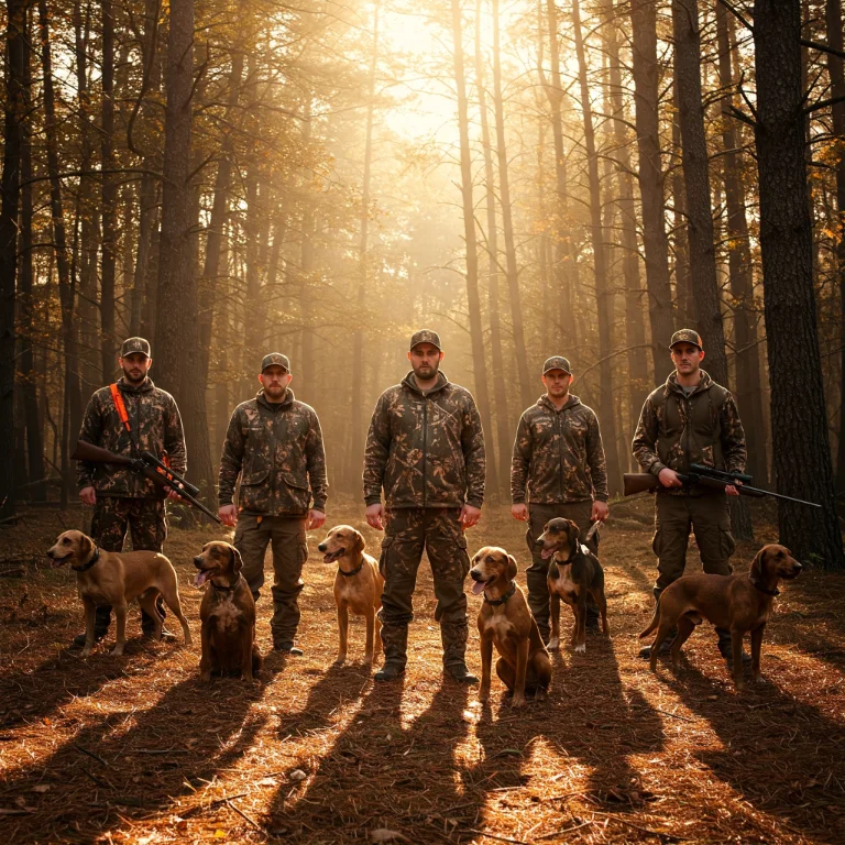 Gruppo di cacciatori con cani.webp